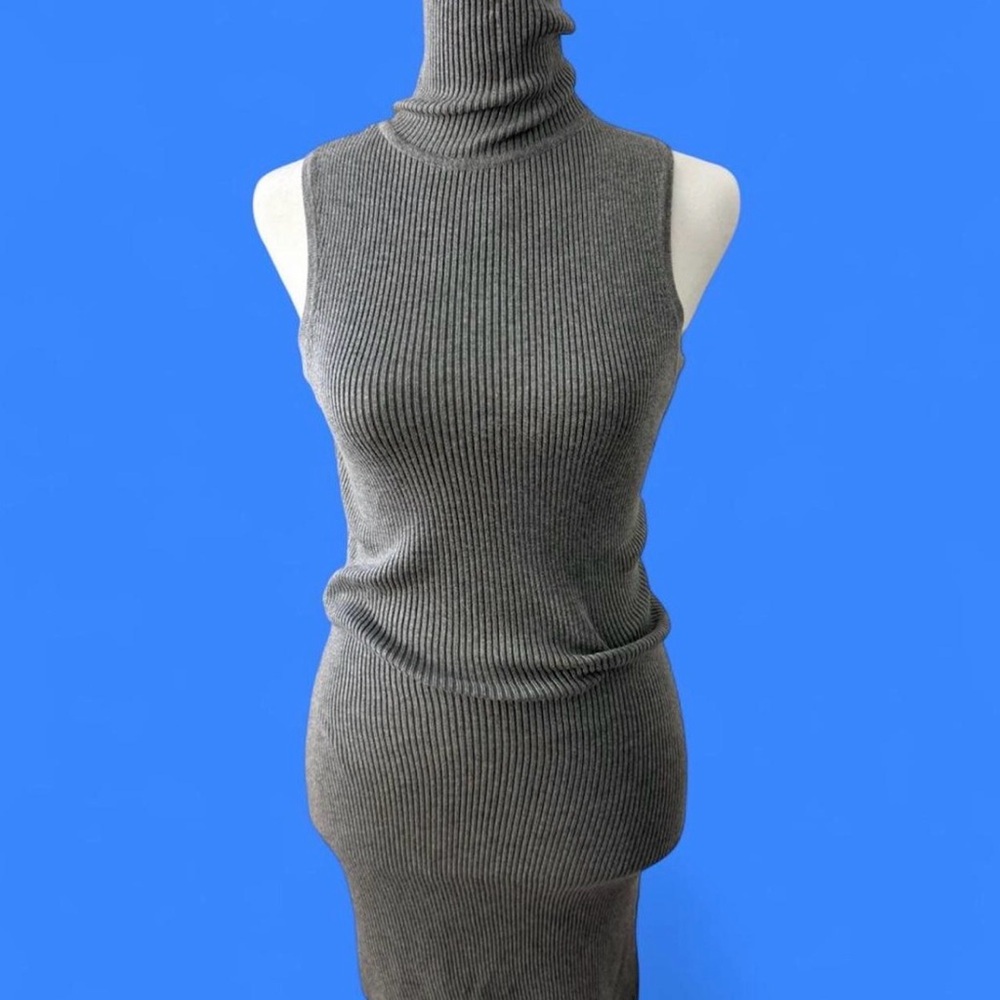 Source Unknown Sleeveless Gray Turtleneck Sweater Dress